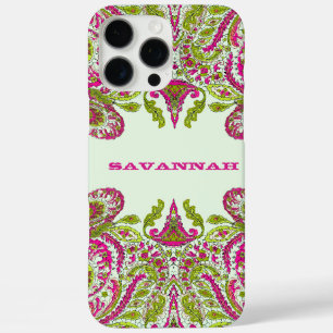 Rosa & Kalkgrün Personalisiert Damask iPhone Cover