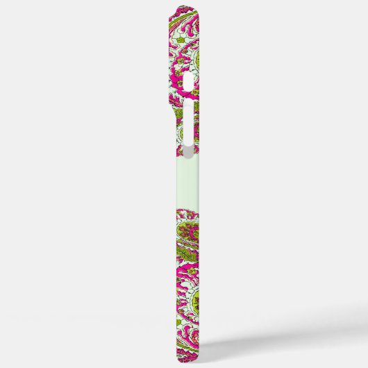 Rosa & Kalkgrün Personalisiert Damask iPhone Cover (Rückseite / Links)