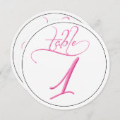 Rosa Kalligraphie Script Runde Tischnummer 1 Karte (Vorne/Hinten)