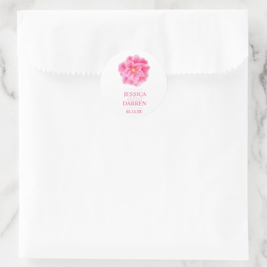 Rosa Kamelie Blume Hochzeitsticker Runder Aufkleber (Tasche)