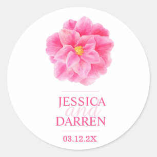 Rosa Kamelie Blume Hochzeitsticker Runder Aufkleber