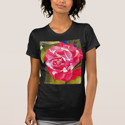 Rosa Kamelien Aquarell Blume Malerei T-Shirt (Vorderseite)