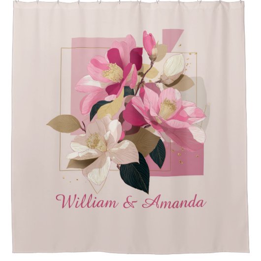 Rosa Kamelien Blütendusche Vorhang (Vorderseite)