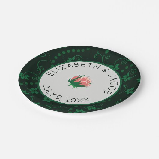 Rosa Kamelien Hochzeit Pappteller (Schrägansicht)