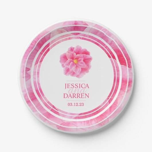 Rosa Kamelien Hochzeitsfeier Teller (Vorderseite)