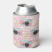 Rosa Kameras auf gestreiftem Hintergrund können Kü Dosenkühler (Kanne Vorderseite)