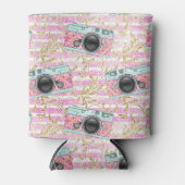 Rosa Kameras auf gestreiftem Hintergrund können Kü Dosenkühler (Vorderseite)