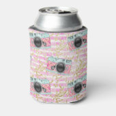 Rosa Kameras auf gestreiftem Hintergrund können Kü Dosenkühler (Kanne Rückseite)