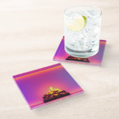 Rosa Kamin Design Glasuntersetzer (Schrägansicht)