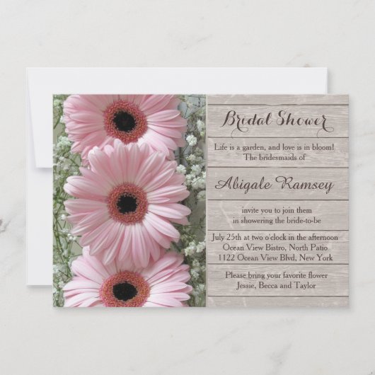 Rosa Kängurke auf Holz-Brautparty Einladung (Vorderseite)