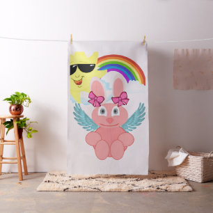 Rosa Kaninchen Sonnen Regenbogen Stoff