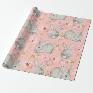 Rosa. Kaninchen und Blume. Geschenkpapier