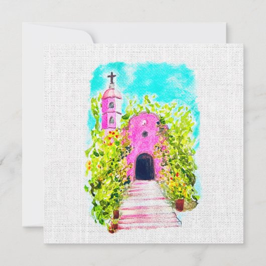 Rosa Kapelle Wasserfarbe Mexikanische Hochzeit Ein (Rückseite)
