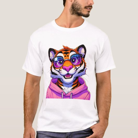 Rosa Kapuzenpullover-Tiger-Kunst T-Shirt (Vorderseite)