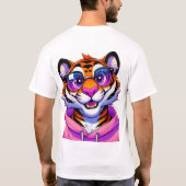 Rosa Kapuzenpullover-Tiger-Kunst T-Shirt (Rückseite)
