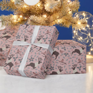 Rosa Kardinäle und Rentiere Geschenkpapier