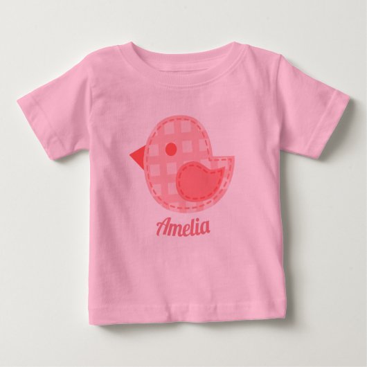 Rosa Kariert Baby Bird Personalisiert Baby T-shirt (Vorderseite)