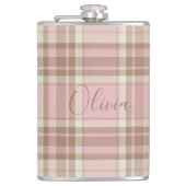 Rosa Kariert braun Karierte Wasserfarben Bridesmai Flachmann (Vorderseite)