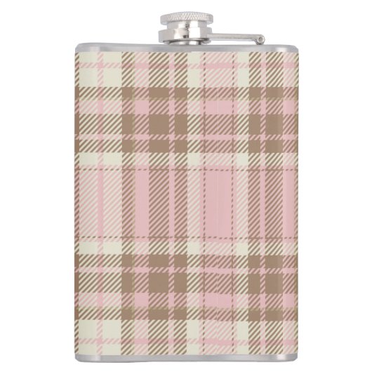 Rosa Kariert braun Karierte Wasserfarben Bridesmai Flachmann (Rückseite)