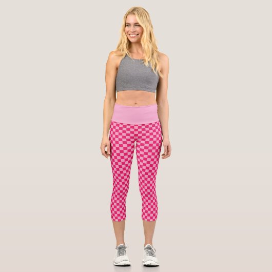 Rosa Kariert Capri Leggings (Vorderseite)