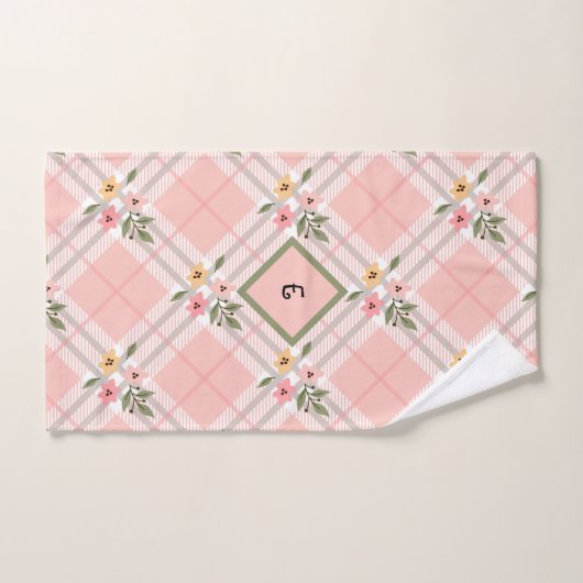 Rosa Kariert florale Monogramm Badhandtuch Set (Handtuch)