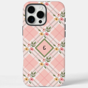 Rosa Kariert florale Monogramm iPhone 16 Pro Max Hülle
