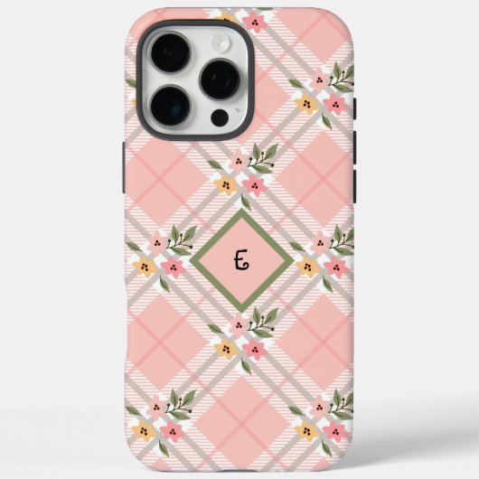 Rosa Kariert florale Monogramm Case-Mate iPhone Hülle (Rückseite)
