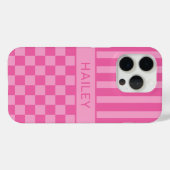 Rosa kariert gestreift personalisiert Case-Mate iPhone hülle (Rückseite (Horizontal))