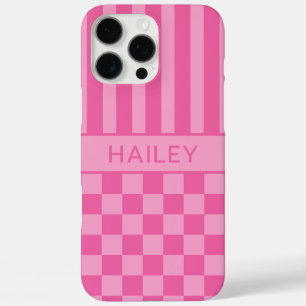 Rosa kariert gestreift personalisiert iPhone 16 pro max hülle
