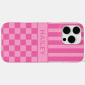 Rosa kariert gestreift personalisiert Case-Mate iPhone hülle (Rückseite (Horizontal))
