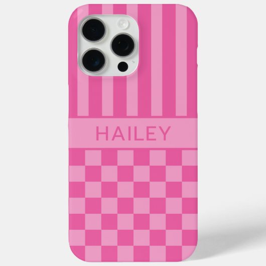 Rosa kariert gestreift personalisiert Case-Mate iPhone hülle (Rückseite)