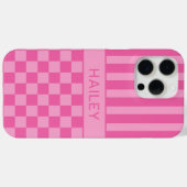 Rosa kariert gestreift personalisiert Case-Mate iPhone hülle (Rückseite (Horizontal))