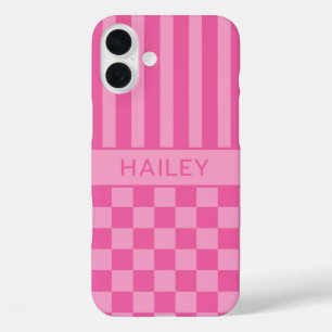 Rosa kariert gestreift personalisiert iPhone 16 plus hülle
