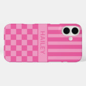 Rosa kariert gestreift personalisiert Case-Mate iPhone hülle (Rückseite (Horizontal))
