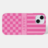Rosa kariert gestreift personalisiert Case-Mate iPhone hülle (Rückseite (Horizontal))
