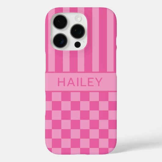 Rosa kariert gestreift personalisiert Case-Mate iPhone hülle (Rückseite)
