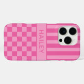 Rosa kariert gestreift personalisiert Case-Mate iPhone hülle (Rückseite (Horizontal))