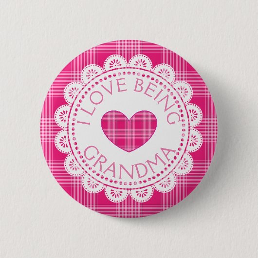 Rosa Kariert I Liebe Oma Button (Vorderseite)