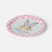 Rosa Karierte Aquarellfarbe Blumengeblümte Ostern Pappteller (Schrägansicht)