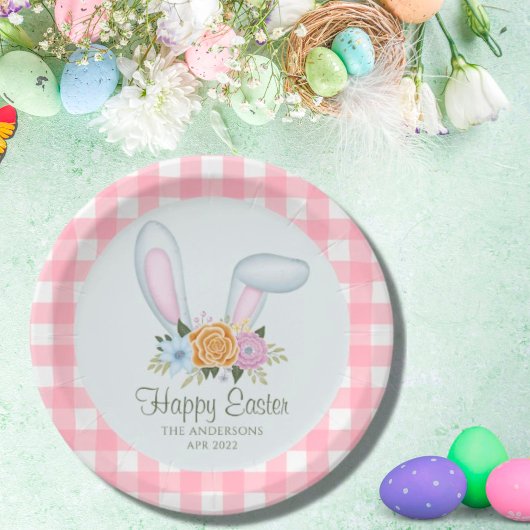Rosa Karierte Aquarellfarbe Blumengeblümte Ostern Pappteller