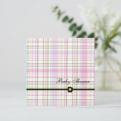 Rosa Karierte Babydusche Einladung (Stehend Vorderseite)