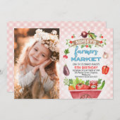 Rosa Karierte Bauern Markt Foto Geburtstag Einladung (Vorne/Hinten)