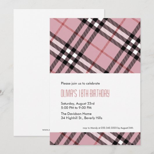 Rosa karierte Einladungen (Vorne/Hinten)