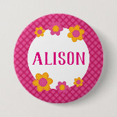 Rosa karierte Frühlingsmädchen Button (Vorderseite)
