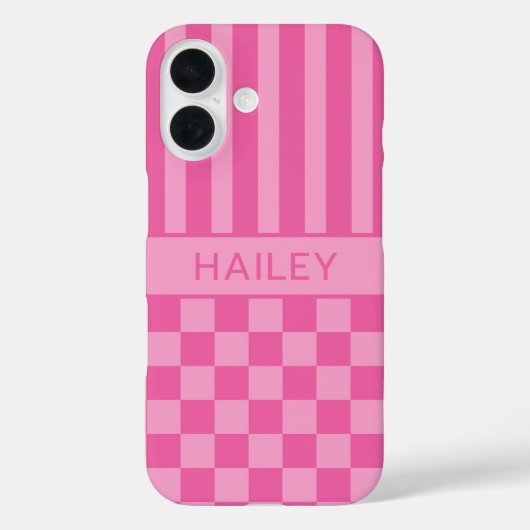 Rosa karierte gestreifte Personalisierung Case-Mate iPhone Hülle (Rückseite)