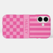Rosa karierte gestreifte Personalisierung Case-Mate iPhone Hülle (Rückseite (Horizontal))