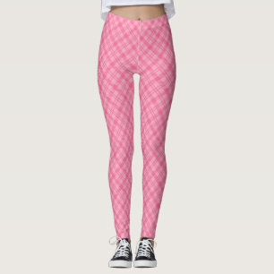 Rosa karierte Leggings Vorderansicht, getragen
