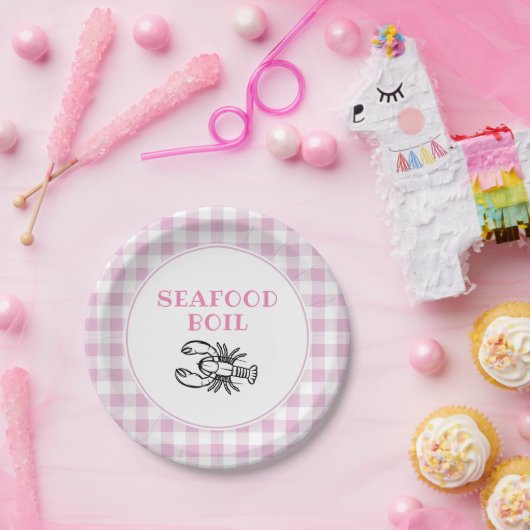 Rosa Karierte Meeresfrüchte Party Pappteller (Party)