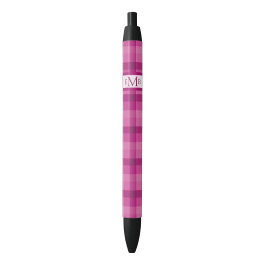 Rosa Karierte Monogramm-Initialen Kugelschreiber (Vorderseite Vertikal)