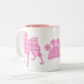 Rosa karierte Möpse und Tatzen-Tasse Zweifarbige Tasse (Vorderseite Links)